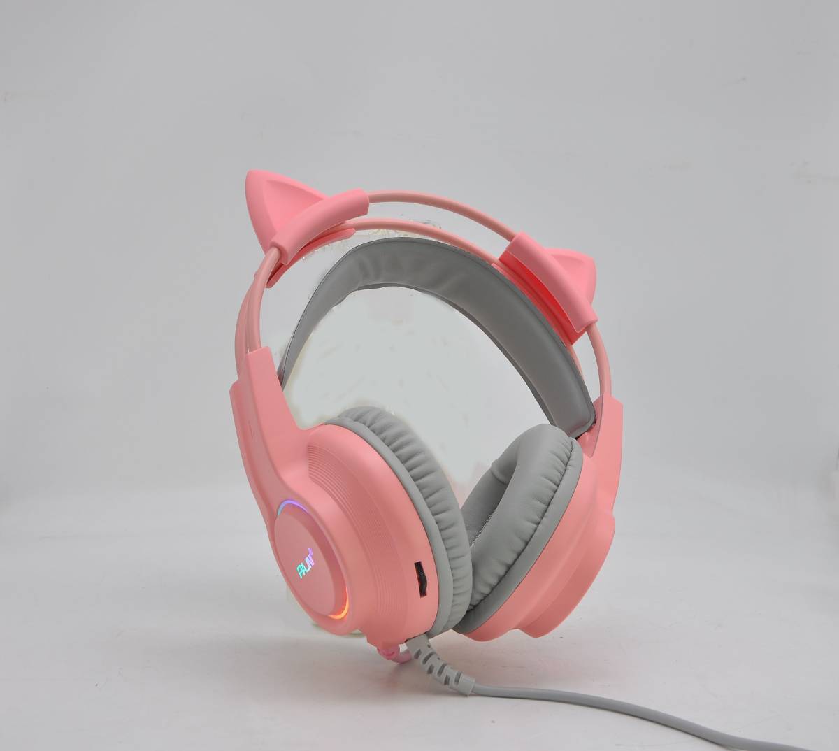 粉萌可爱女生有线发光猫耳头戴式电竞耳机