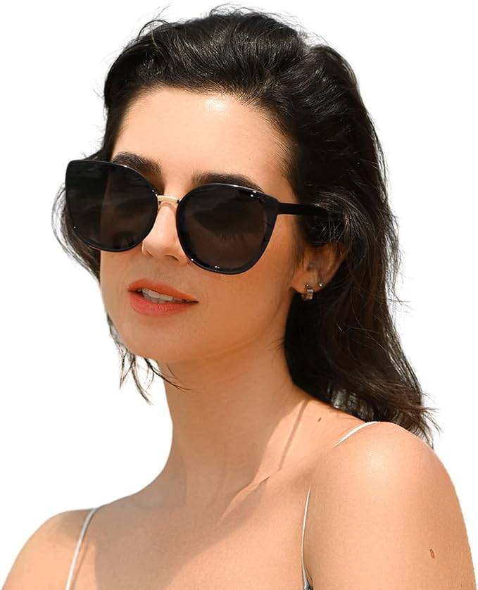 墨镜-奢华黑金框Cat Eyes Sunglasses for Women, Oversized Fashion Vintage Eyewear Sun Glasses UV400 Protection