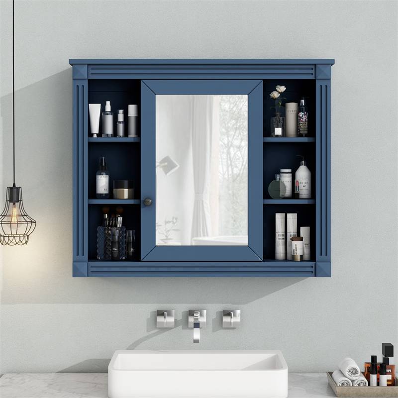 35''x 28''宝蓝壁挂式浴室柜带镜子 35 ''x 28' 'Royal Blue Wall Mounted Bathroom Cabinet with Mirrors
