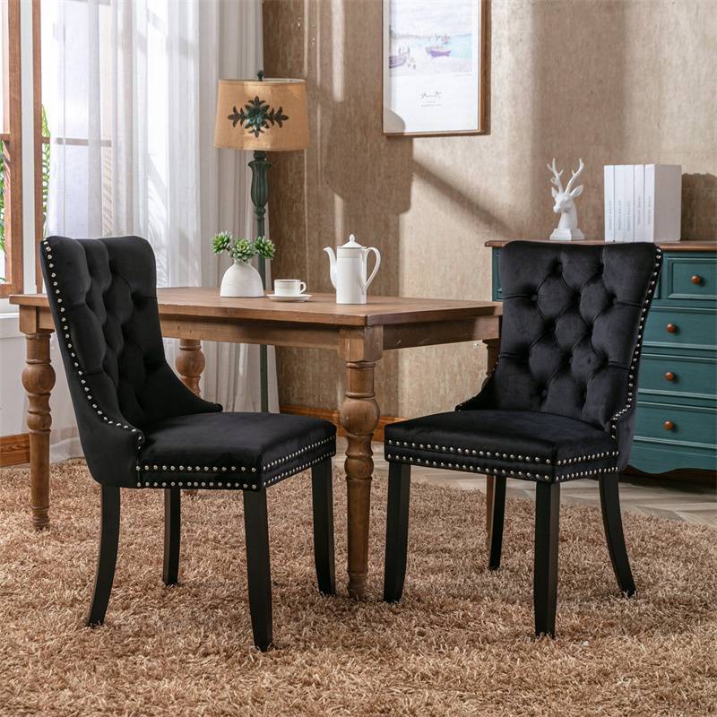 Nikki现代天鹅绒软垫餐椅实木  Nikki Collection Modern Velvet Upholstered Dining Chair Solid Wood
