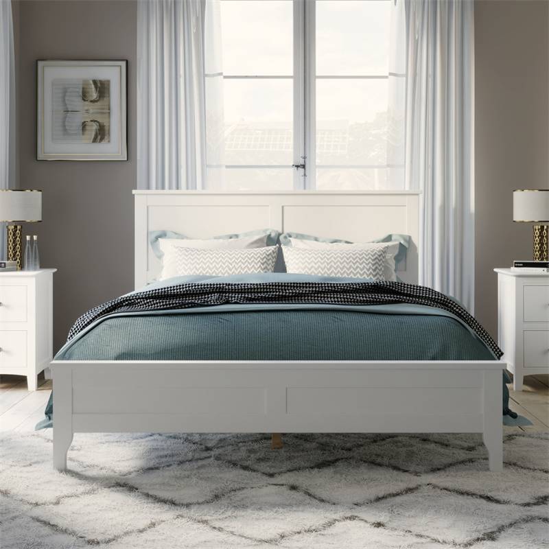 现代白色实木全台床(旧的SKU:WF283524AK)  Modern White Solid Wood Full Platform Bed (old sku:WF283524AAK)