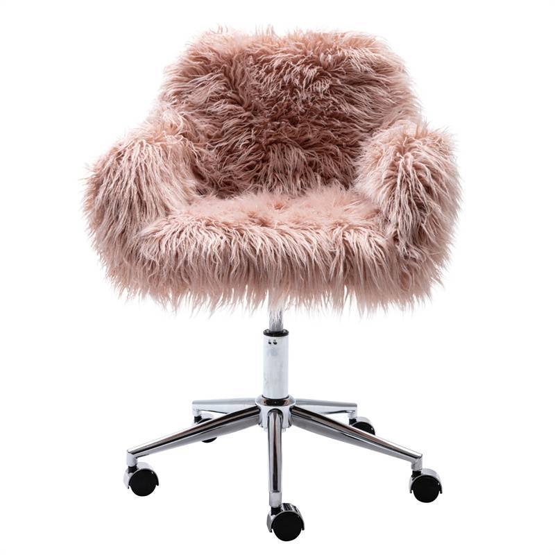 恒明现代人造毛皮家庭办公椅，女孩毛绒椅，化妆梳妆椅 HengMing Modern Faux Fur Home Office Chair, Fluffy Girls Makeup Vanity Chair