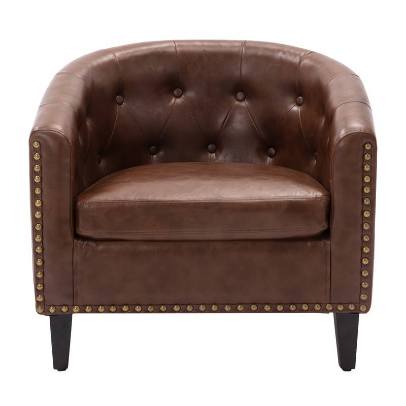 PU皮革簇绒桶椅适用于客厅卧室俱乐部椅 PU Leather Tufted Barrel ChairTub Chair for Living Room Bedroom Club Chairs
