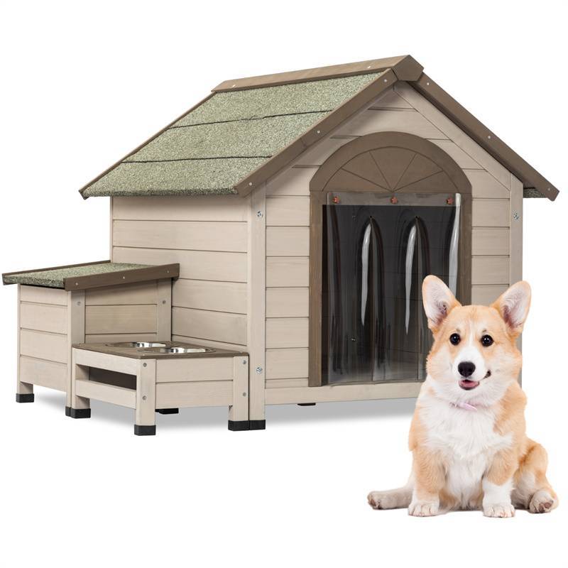 杉木狗屋，带开放式屋顶和储物空间 - 适合小型犬到中型犬  Fir Wood Dog House w/ Open Roof & Storage - Small to Medium Dogs