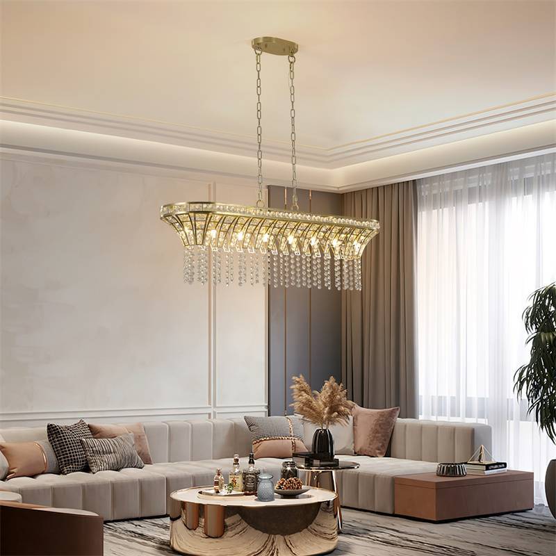 现代香槟金厨房岛灯 - 椭圆形水晶吊灯  Modern Champagne Gold Kitchen Island Light - Oval Crystal ceiling chandelier