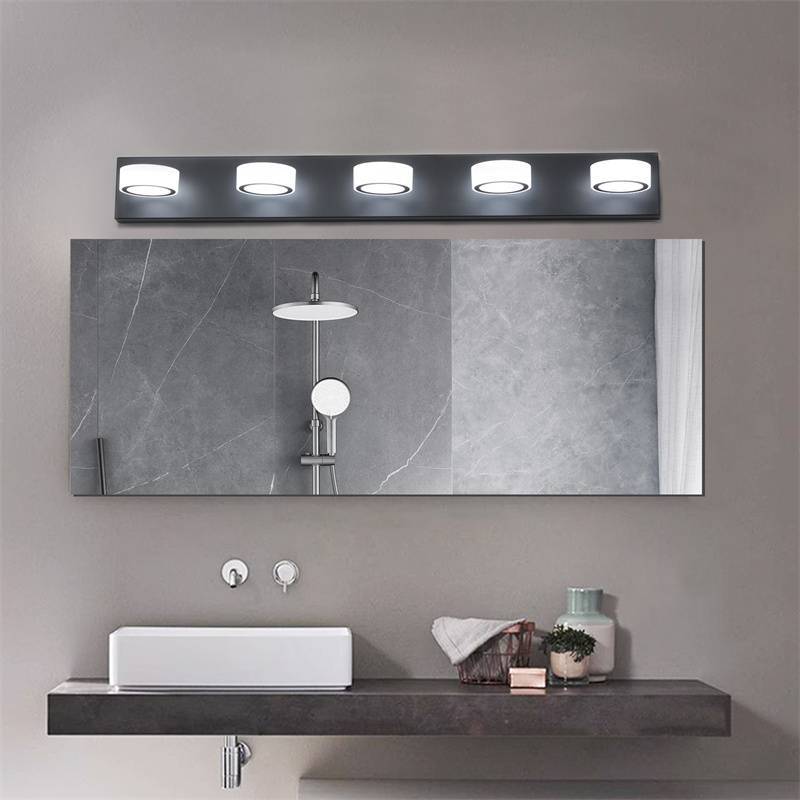 LED 现代黑色 5 灯梳妆台灯具 镜面浴室壁灯 LED Modern Black 5-Light Vanity Lights Fixtures Over Mirror Bath Wall Lighting 