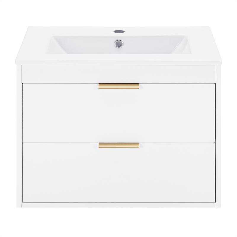 24 英寸悬浮式浴室盥洗台，带白色水槽和软关闭门   24" Floating Bathroom Vanity w/ White Sink & Soft Close Doors