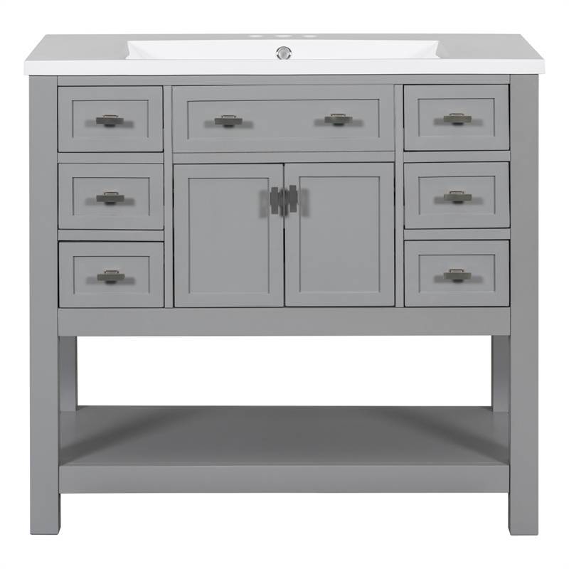 36 英寸灰色浴室梳妆台，现代储物柜，带 2 个软关闭门 36'' Grey Bathroom Vanity Cabinet Only, Modern Storage with 2 Soft Close Doors 