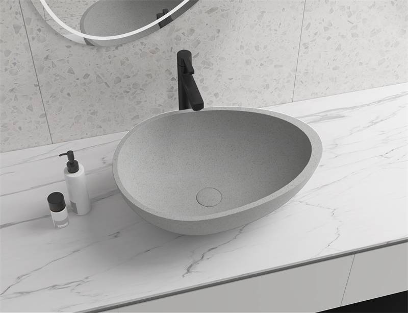 蛋形混凝土水槽 手工制作石盆 台上盆 独立式 Egg Shape Concrete Vessel Sink Handmade Stone Basin Counter Freestanding 