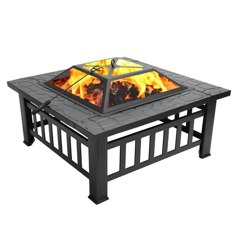 火坑桌 32 英寸方形金属火坑炉 后院露台花园壁炉 适合露营、户外  Fire Pit Table 32in Square Metal Firepit Stove Backyard Patio Garden Fireplace for Camping, Outdoor