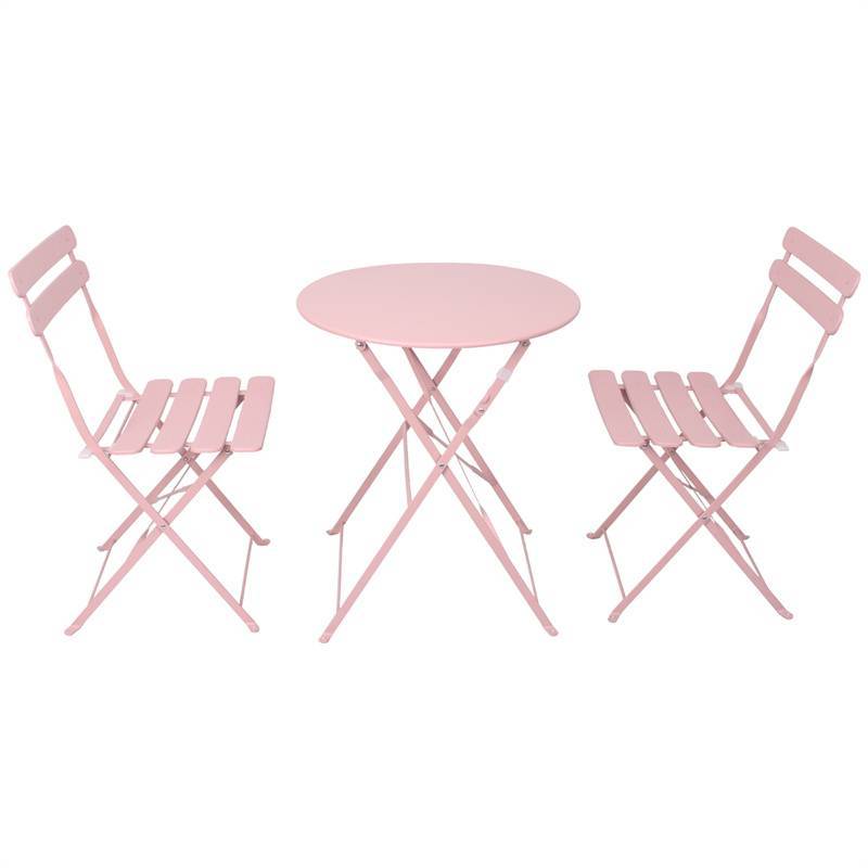 3 件露台小酒馆阳台金属椅桌套装-粉色    3 Pieces Patio Bistro Balcony Metail Chair Table Set-Pink