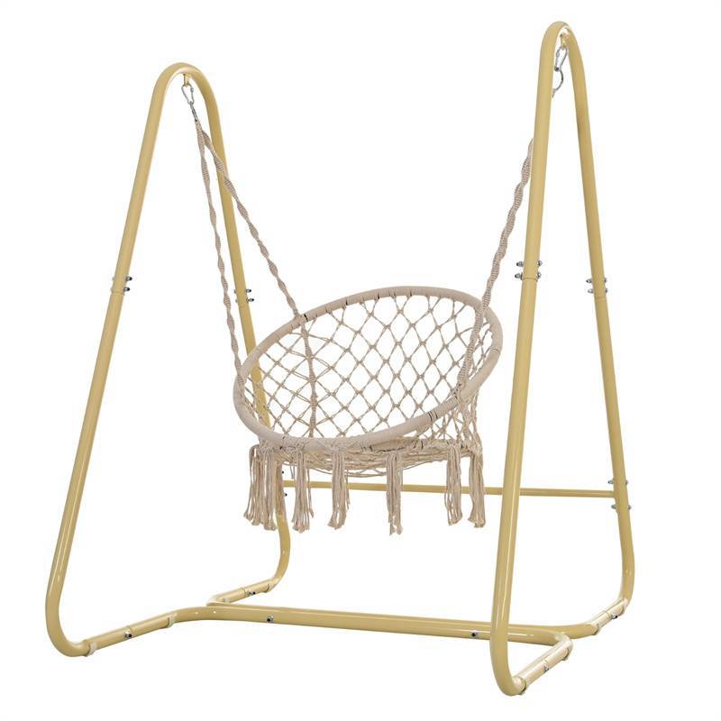 秋千椅 手工制作的花边秋千吊床椅 带支架  Swing Chair Handmade Macrame Swing Hammock Chair with Stand