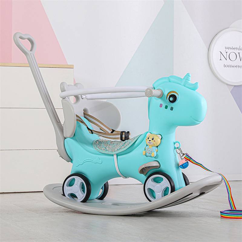 适合幼儿的摇马、平衡自行车，配有推柄和靠背 Rocking Horse for Toddlers, Balance Bike Ride On with Push Handle & Backrest