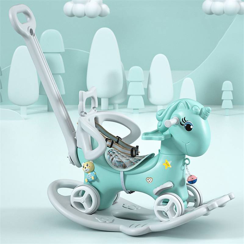 适合幼儿的摇椅马、平衡自行车，配有推柄和靠背    Rocking Horse for Toddlers, Balance Bike Ride On with Push Handle & Backrest