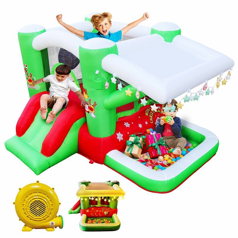 圣诞跳跃滑梯儿童充气弹跳床，带鼓风机，80x91 英寸游乐区    Christmas Jump 'n Slide Kids Inflatable Bouncer with Blower, 80x91" Play Area